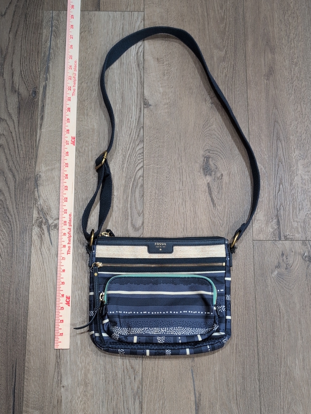 Fossil Navy and Cream Striped Crossbody Bag